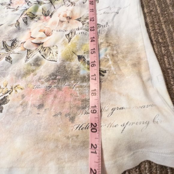 CACTUS Womens Size Medium Shirt Tee Blue Hummingbird Floral 3/4 Sleeve Y2K Top - Picture 8 of 10